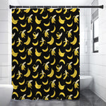 Black Cartoon Banana Pattern Print Shower Curtain