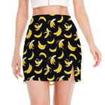 Black Cartoon Banana Pattern Print Side Slit Mini Skirt