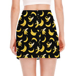 Black Cartoon Banana Pattern Print Side Slit Mini Skirt
