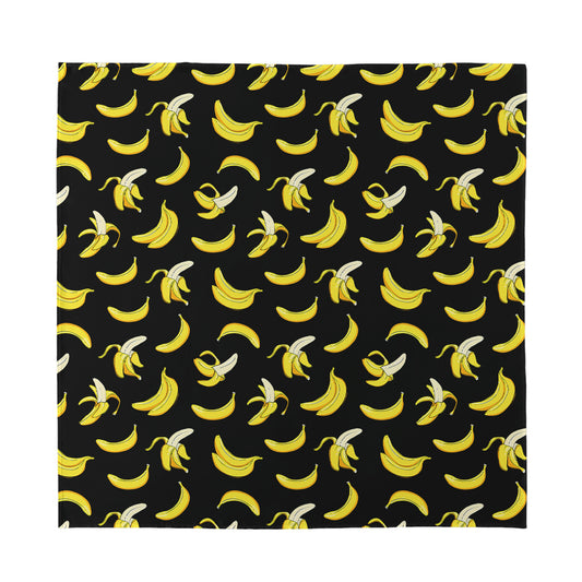 Black Cartoon Banana Pattern Print Silk Bandana