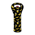 Black Cartoon Banana Pattern Print Single Neoprene Wine Tote