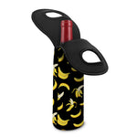 Black Cartoon Banana Pattern Print Single Neoprene Wine Tote