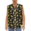 Black Cartoon Banana Pattern Print Sleeveless Baseball Jersey
