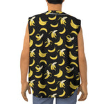 Black Cartoon Banana Pattern Print Sleeveless Baseball Jersey