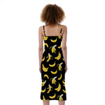 Black Cartoon Banana Pattern Print Slim Fit Midi Cami Dress