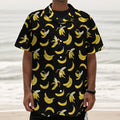 Black Cartoon Banana Pattern Print Textured Short Sleeve Shirt