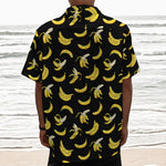 Black Cartoon Banana Pattern Print Textured Short Sleeve Shirt