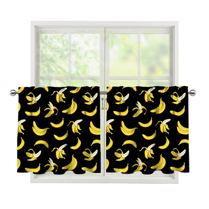 Black Cartoon Banana Pattern Print Tier Curtains