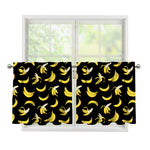 Black Cartoon Banana Pattern Print Tier Curtains
