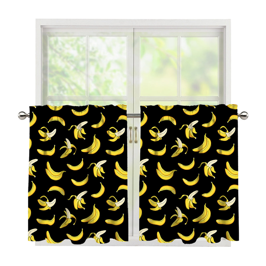 Black Cartoon Banana Pattern Print Tier Curtains