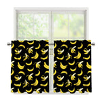 Black Cartoon Banana Pattern Print Tier Curtains
