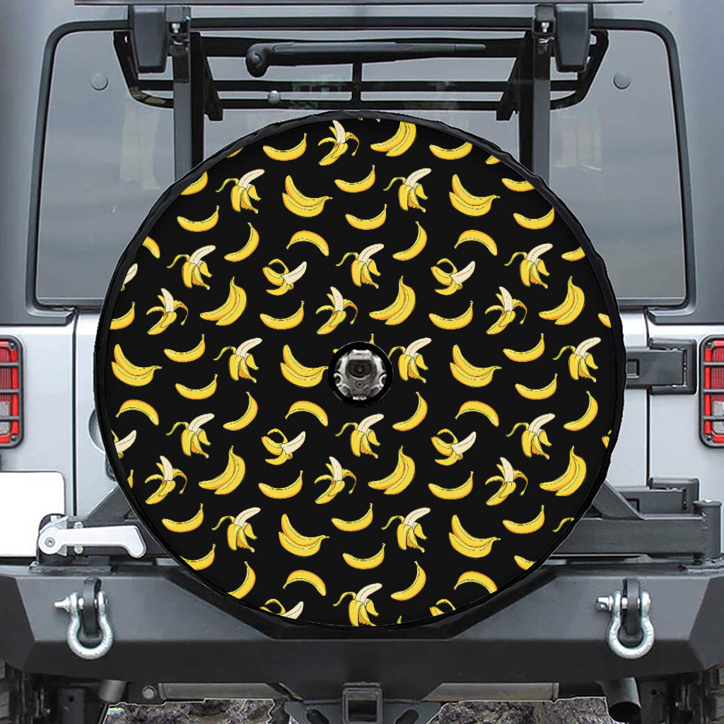 Black Cartoon Banana Pattern Print Tire Cover With Camera Hole