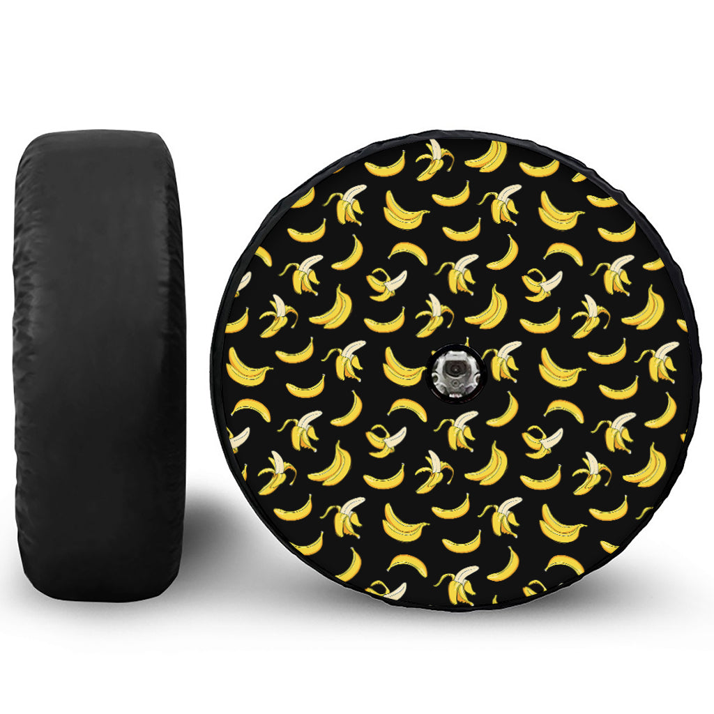 Black Cartoon Banana Pattern Print Tire Cover With Camera Hole