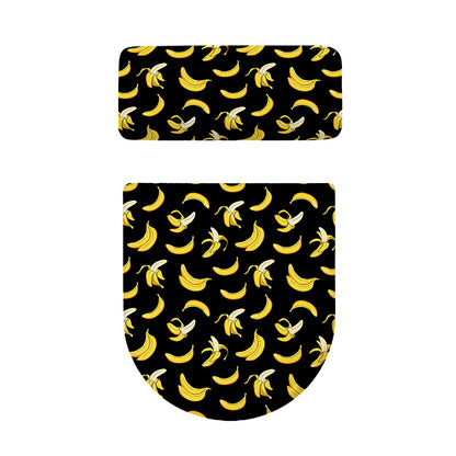 Black Cartoon Banana Pattern Print Toilet Lid And Tank Cover Set