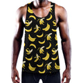 Black Cartoon Banana Pattern Print Men's Workout Tank Top