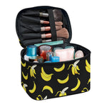 Black Cartoon Banana Pattern Print Travel Makeup Bag