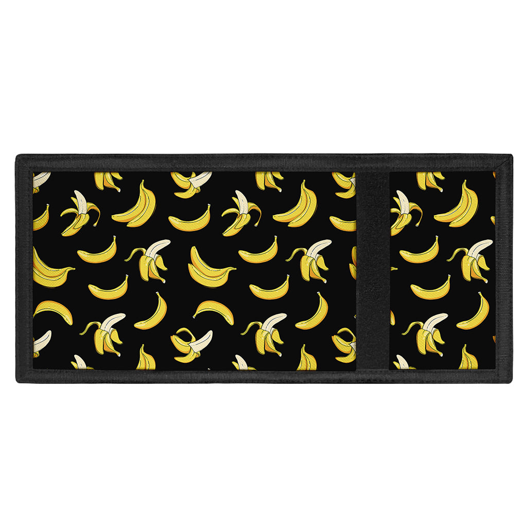 Black Cartoon Banana Pattern Print Trifold Wallet