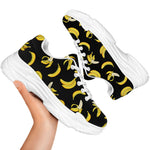 Black Cartoon Banana Pattern Print White Chunky Shoes