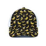 Black Cartoon Banana Pattern Print White Mesh Trucker Cap