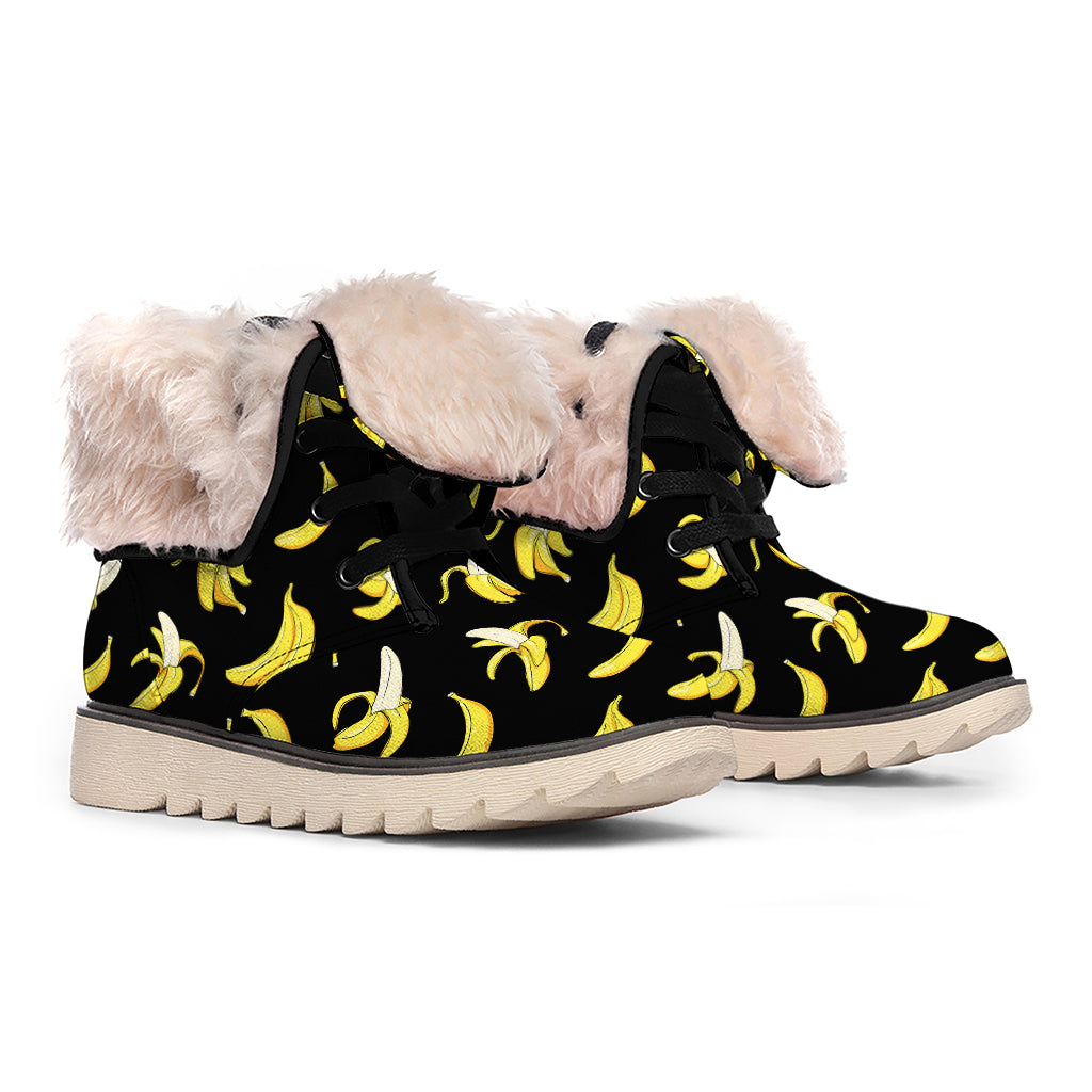 Black Cartoon Banana Pattern Print Winter Boots