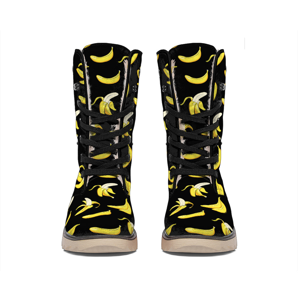 Black Cartoon Banana Pattern Print Winter Boots