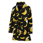 Black Cartoon Banana Pattern Print Women's Bathrobe