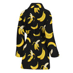 Black Cartoon Banana Pattern Print Women's Bathrobe