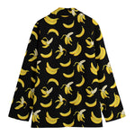Black Cartoon Banana Pattern Print Women's Blazer