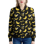 Black Cartoon Banana Pattern Print Women's Bomber Jacket