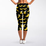 Black Cartoon Banana Pattern Print Women's Capri Leggings