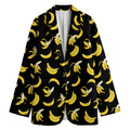 Black Cartoon Banana Pattern Print Women's Cotton Blazer