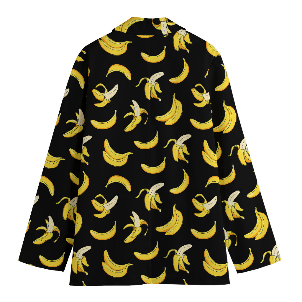 Black Cartoon Banana Pattern Print Women's Cotton Blazer
