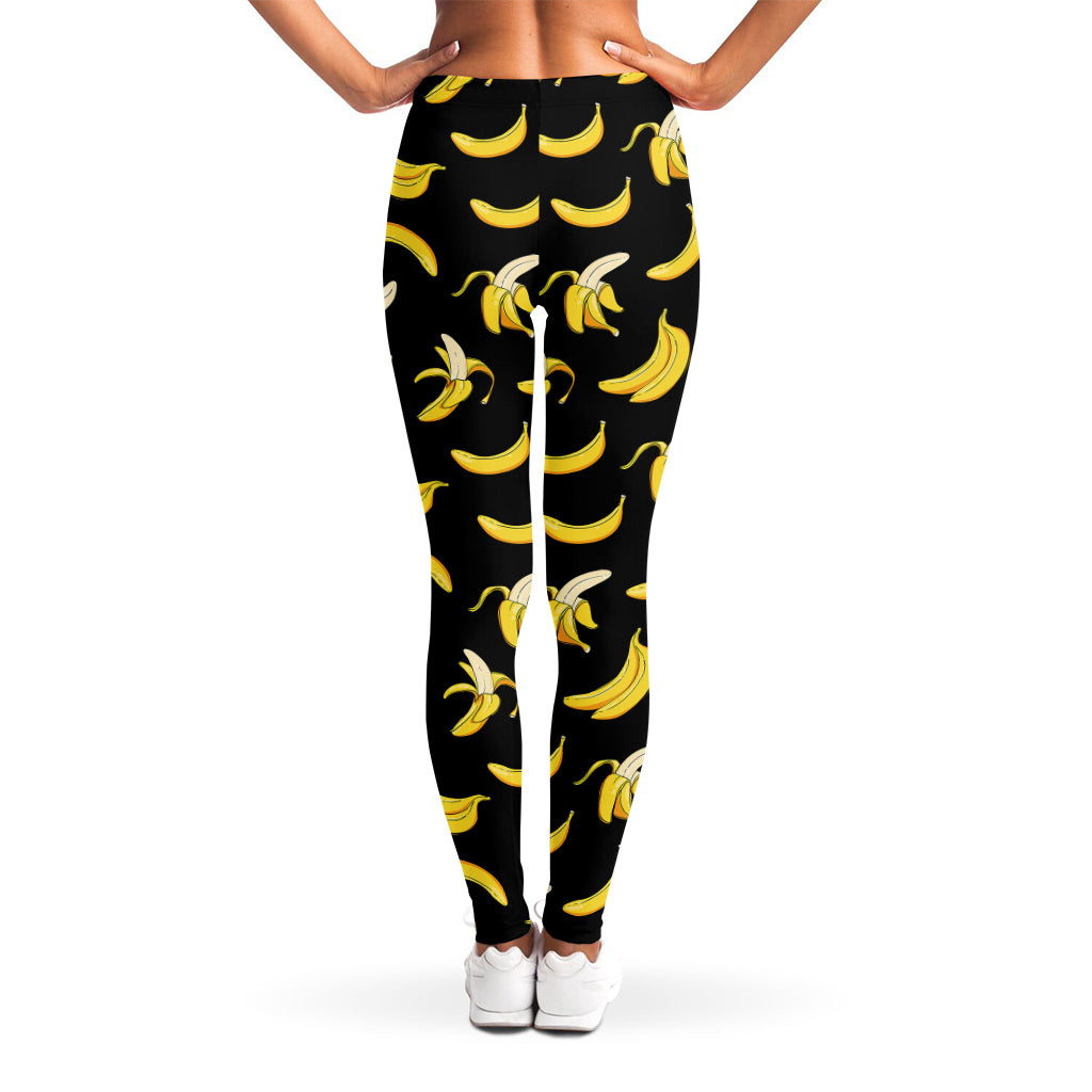 Black Cartoon Banana Pattern Print Women's Leggings