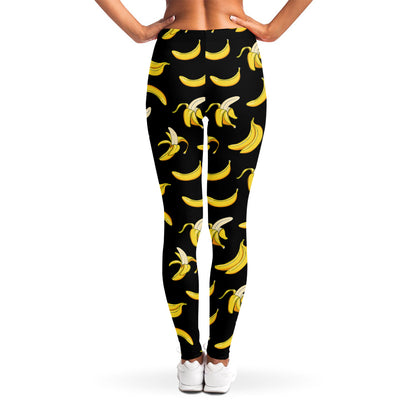 Black Cartoon Banana Pattern Print Women's Leggings