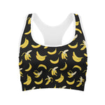 Black Cartoon Banana Pattern Print Women's Sports Bra