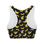 Black Cartoon Banana Pattern Print Women's Sports Bra