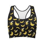 Black Cartoon Banana Pattern Print Women's Sports Bra