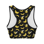 Black Cartoon Banana Pattern Print Women's Sports Bra