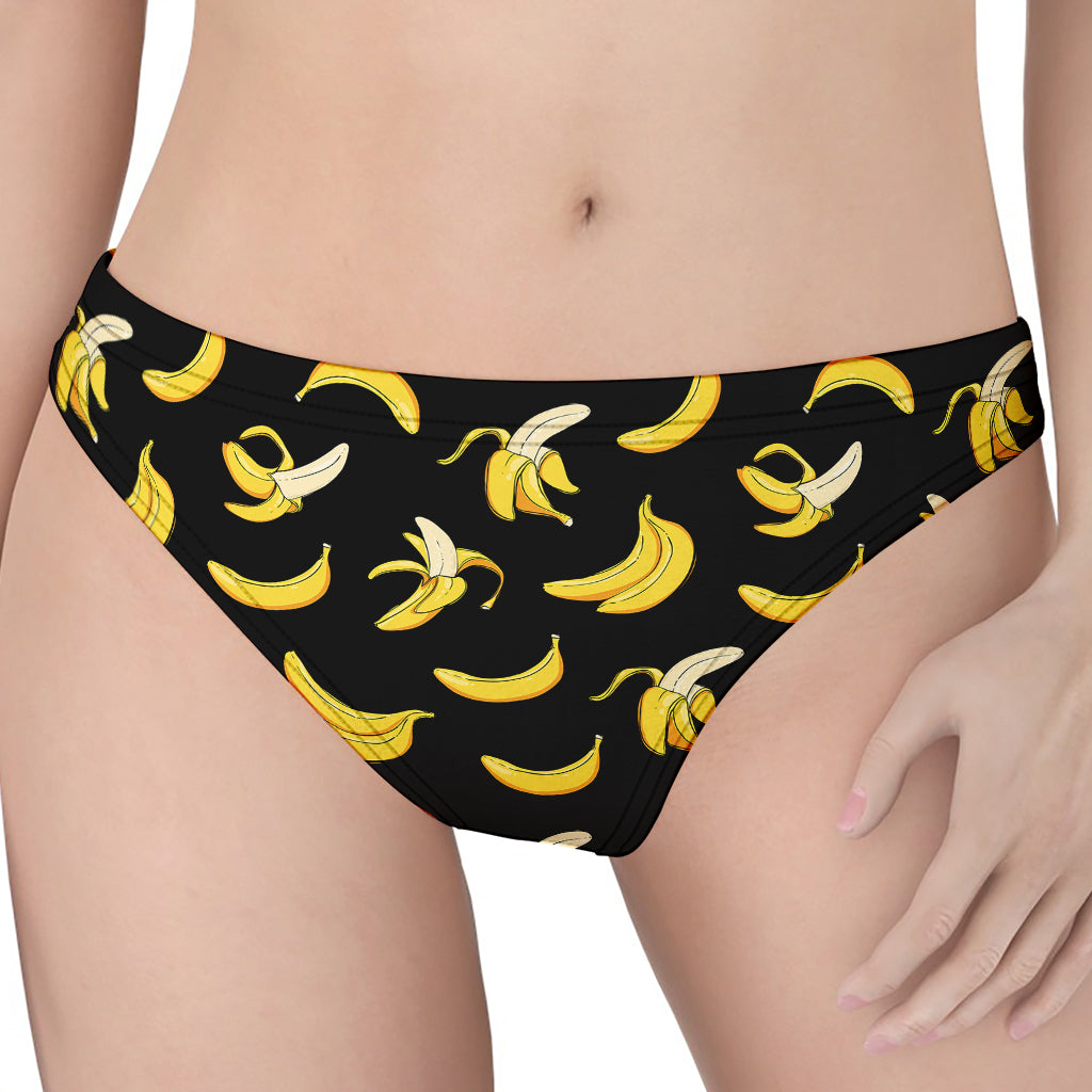 Black Cartoon Banana Pattern Print Women's Thong