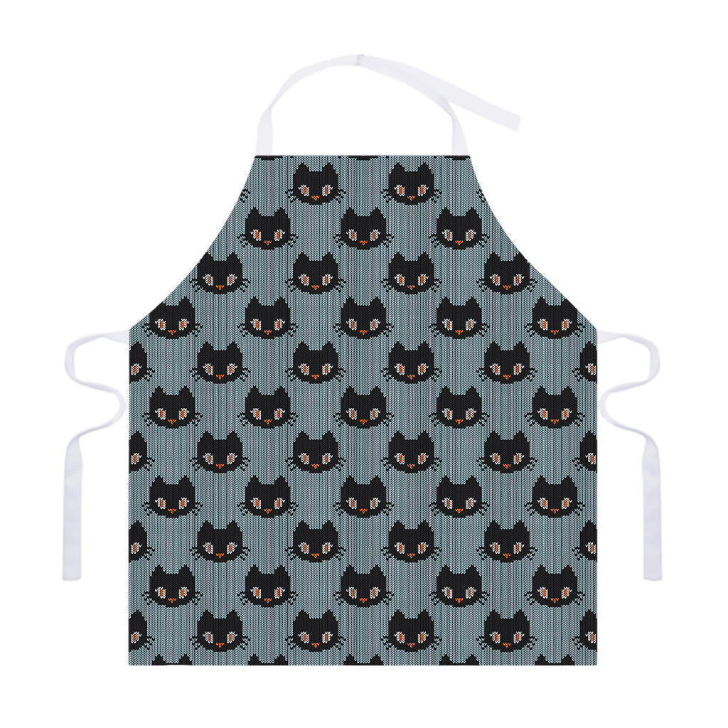 Black Cat Knitted Pattern Print Adjustable Apron