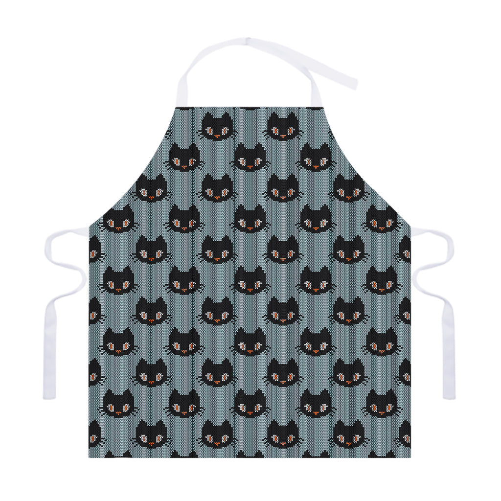 Black Cat Knitted Pattern Print Adjustable Apron