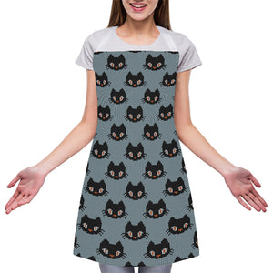 Black Cat Knitted Pattern Print Adjustable Apron