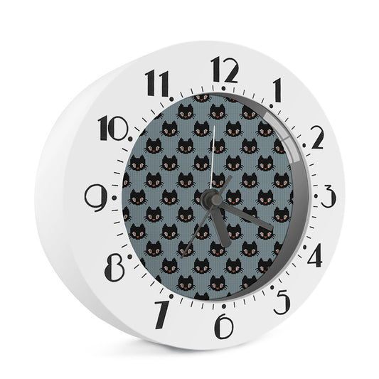Black Cat Knitted Pattern Print Alarm Clock