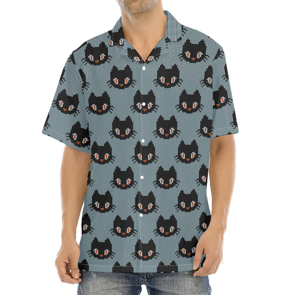 Black Cat Knitted Pattern Print Aloha Shirt