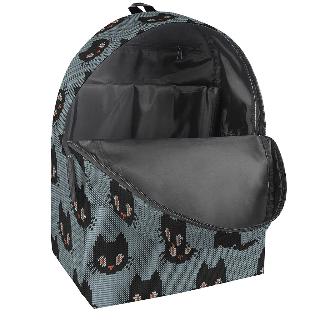 Black Cat Knitted Pattern Print Backpack