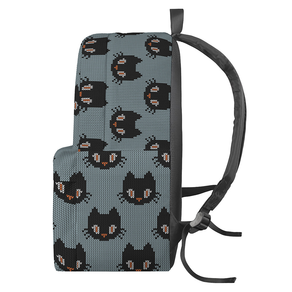 Black Cat Knitted Pattern Print Backpack