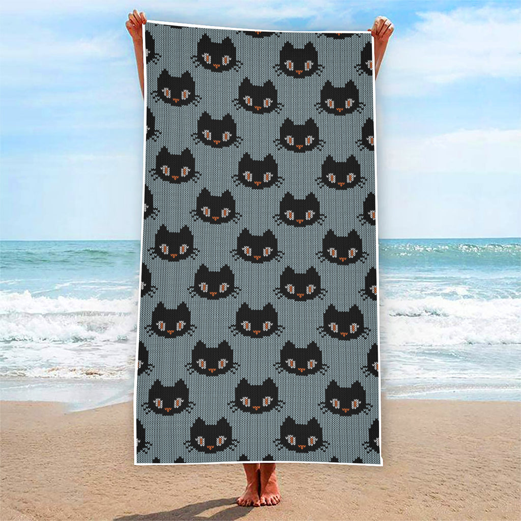 Black Cat Knitted Pattern Print Beach Towel