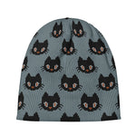 Black Cat Knitted Pattern Print Beanie