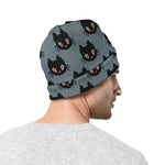 Black Cat Knitted Pattern Print Beanie