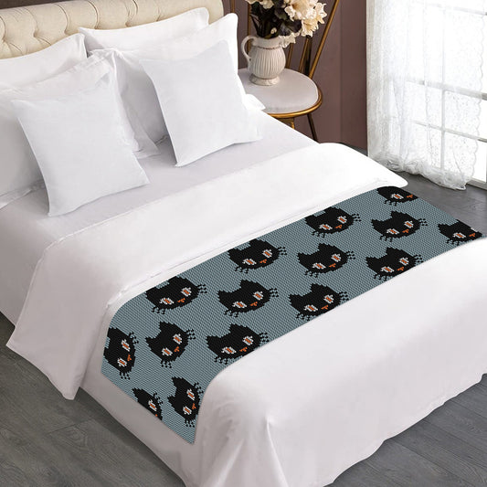 Black Cat Knitted Pattern Print Bed Runner